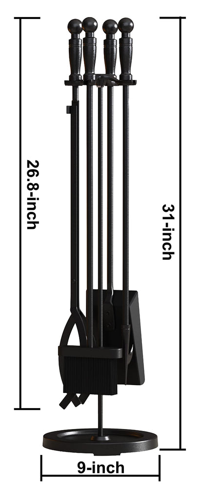 Fire Beauty Fireplace Tools Set 5 Pieces Wrought Iron Fire Place Pit Poker Holder 31" H (Black)