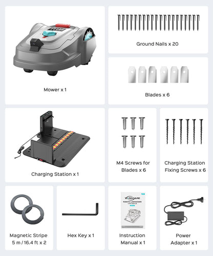 YARDCARE 2026 New M800Plus Robot Lawn Mower, GPS & 3D Vision, with 32.8 ft Magnetic Stripe, Obstacle Avoidance, Auto-Charging, APP Control, Bow-Shaped Mowing for Lawns up to 8611 sq.ft (Grey)