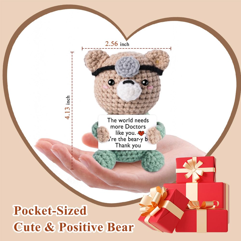 WJPOQ Doctor Gifts for Women Appreciation Gift, Doctor Mini Crocheted Bear Emotional Support Plush Crochet Animal Alreadymade Gifts