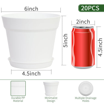 GARDIFE 20 Pack 6 inch Plant pots, planters for Indoor Plants, Flower pots, White