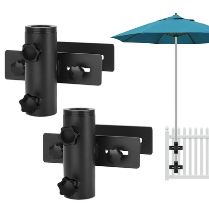 SLIIMU Umbrella Stand for Deck Railing, Patio Fence Umbrella Holder Clamp Outdoor, Adjustable Deck Post Parasol Mount Bracket, Metal Balcony Parasol Base Clip on Porch, Courtyard (Black)