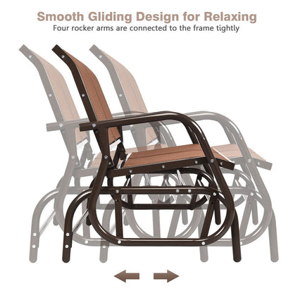 Giantex Swing Glider Chair 48 Inch with Spacious Space, 2 People Lounge Cozy Patio Bench Outdoor & Indoor for Patio, Backyard, Poolside, Lawn Steel Rocking Garden Loveseat (Brown)