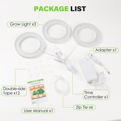 LORDEM 6.3” Ceiling Grow Lamp for Indoor Plants, 216 LEDs Full Spectrum Halo Plant Light, Under Cabinet Grow Lights with 4/8/12H Auto Timer, 3 Switch Modes, 4 Dimmable Brightness Levels, Tri Head