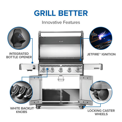 Napoleon Rogue PRO 625 Propane Gas Grill with Infrared Side Burner, Stainless Steel, Durable 6-Burner Gas BBQ