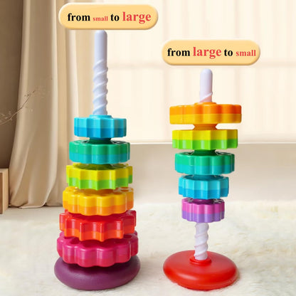 Baby Spinning Stacking Toys, Spin ABS Plastic and Color Rainbow Design Ring Stacker Baby Toys 6 to 12 Months Montessori Educational Learning Autism Sensory for Boys and Girls