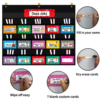 Classroom Jobs Pocket Chart for Teachers – 70 Dry Erase Cards, 24.5"x21.8" – Classroom Management Bulletin Board Set for Job Chart, Daily Routines, Helper Display – Reusable & Easy to Hang,Management Tool for Preschool to Elementary