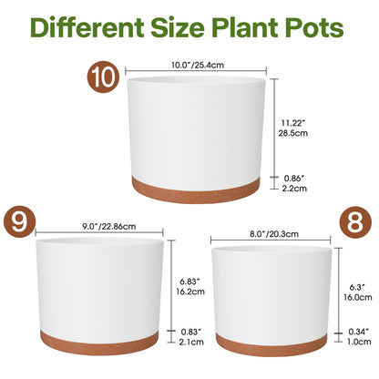 GARDIFE 10/9/8 Inch Modern Cylinder Planter, Plant Pots for Indoor Outdoor Plants, Flower Pots with Drainage Holes and Saucers for Garden Succulent Nursery House Plants (White-Brown)