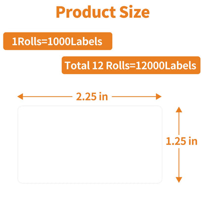 MFLABEL 12 Rolls Thermal Shipping Labels (12,000 Labels) - 2.25 x 1.25 Inch Direct Thermal Perforated Stickers for FBA, Barcode, SKU, Packaging – Compatible with Zebra, Rollo, Munbyn Thermal Printers