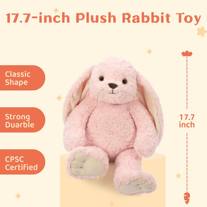 Tezituor Big Pink Rabbit Stuffed Animal, 18 inch Large Easter Stuffed Bunny Plush Body Pillow with Long Ears for Boys Girls, Hugging Soft Rabbit Plush Toy Gift for Easter Party Decor