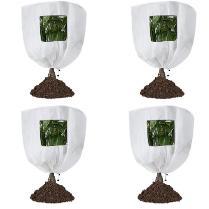 CMINGJ Plant Frost Protection Covers with Viewing Window, 39.37" x 39.37", 2.06oz/yd², Reusable Drawstring Tree Cover, Winter Tree Blanket with Zipper for Outdoor Plants, Frost Protection Cloth 4 Pack