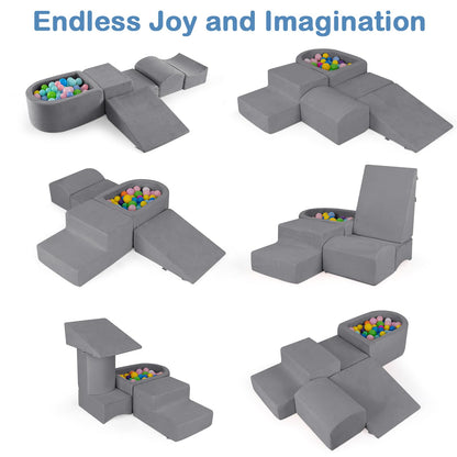 INFANS Climbing Toys for Toddlers, Foam Climbing Blocks and Ball Pit for Baby, 5pc Kids Climb and Crawl Block Activity Structure Play Set, Indoor Foam Play Gym for Crawling and Sliding