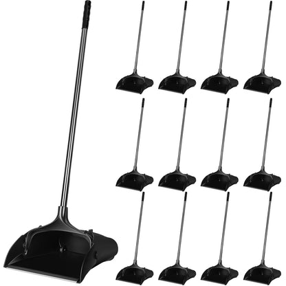 Maxcheck 12 Pcs 37 Inch Lobby Dust Pan Bulk Upright Lobby Dust Pan Plastic Commercial Dustpan with Long Handle Upright Standing Dustpan Heavy Duty for Office Home Indoor Outdoor Use (Black)