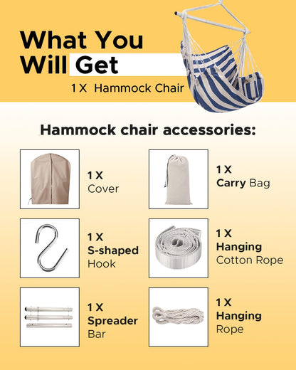 ADVOKAIR Hammock Chair Swing, Heavy-Duty Hanging Rope Swing Seat Supports 500 Lbs, Ideal for Outdoor Patio, Backyard, Porch, Deck & Indoor Bedroom Use