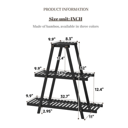 STDDRE Plant Stand For Indoor Outdoor Tiered Plant Shelf 3 Tier 8 Potted Bamboo Flower Holder Ladder Rack For Multiple Triangle Table Plant Pot Stand (Black)