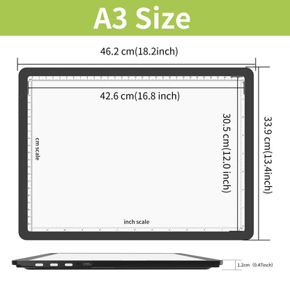 YINGWOND A3 Rechargeable Diamond Art Light Board with Padded Case,Side Physical Button,18.2 * 13.4 in Magnetic Light Pad Built-in Foldable Stand,Wireless Light Box for Tracing Drawing Sketching
