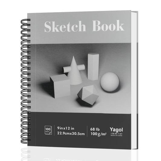 Yagol Sketch Book 9x12, 100 Sheets Spiral Bound Sketchbook, 68lb/100gsm Acid-Free Drawing Paper Pad for Sketching, Pencil, Charcoal & Dry Media, Art Sketch Pad for Students, Beginners & Artists.