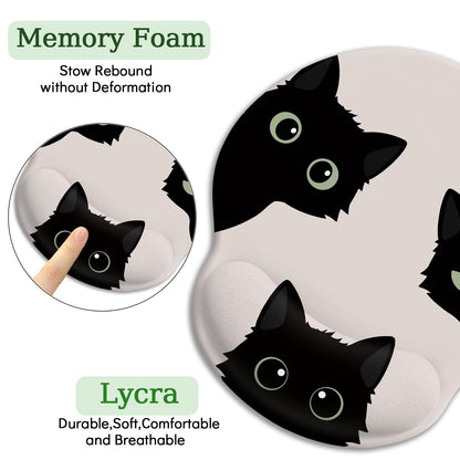 LIMKRIAN Cat Mouse Pad, Funny Ergonomic Mousepad with Wrist Rest, Gaming Mouse Pad Wrist Support with Non-Slip Pain Relief PU Base, Black Cat Mouse Pads for Desk, Cute Office Desk Accessories Decor