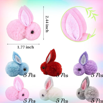YGbridge 30 Pcs Mini Plush Easter Bunny Animals, Miniature Stuffed Rabbit, Soft Tiny Stuffed Animals Easter Bunnies Plush Rabbit for Easter Basket Stuffers, DIY Hair Clips (30)