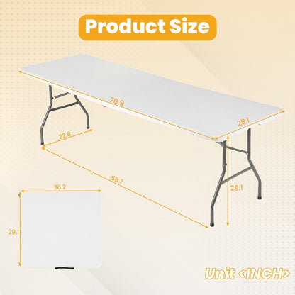 FDW 6FT Folding Table, Portable Fold-in-Half Plastic Picnic Party Table with Carrying Handle (White