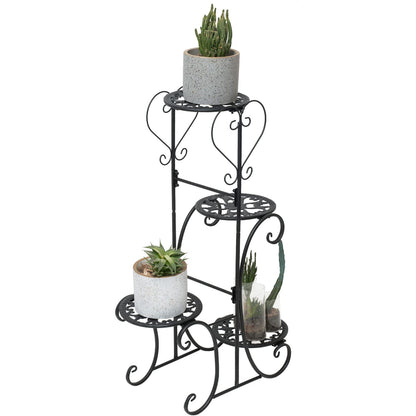 32inch Tall Metal Plant Stand Multi Tiered 4 Tier Multiple Flower Pots Holder Shelf Rack Display Stand Wrought Iron Planter Display Rack Potted Planter Shelves Organizer for Patio Balcony Garden