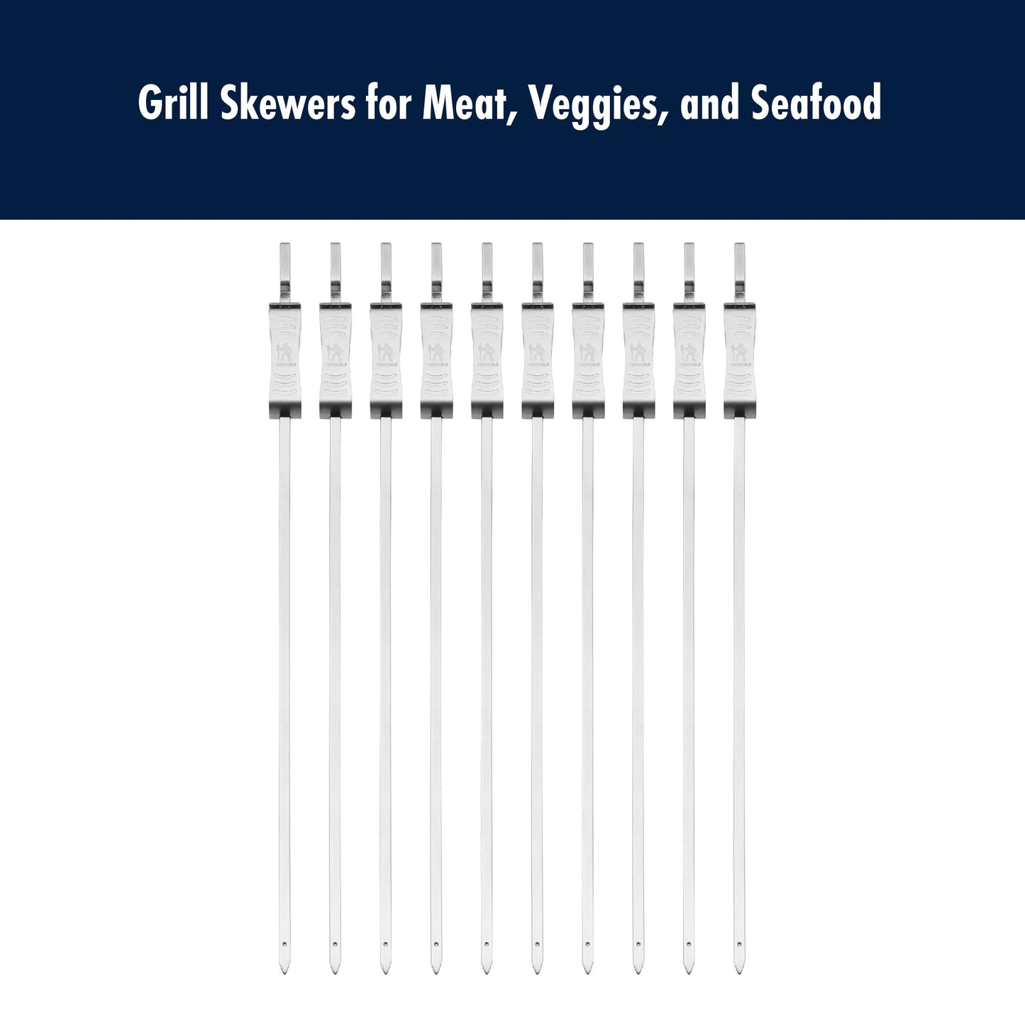 HENCKELS BBQ 10-pc Stainless Steel Skewer Set, Grilling Skewers with Food Slider, Durable Metal Kebab Sticks for Outdoor Grill, Reusable and Dishwasher Safe