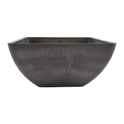 PSW Pot Collection 12x6 inch Plastic/Stone/Wood Composite Square Planter – No Drainage Hole (Drillable), Modern Indoor/Outer Pot for Flowers, Foliage, Succulents, Fairy Gardens, Dark Charcoal