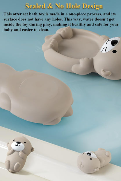 NEXTAKE Otter Bath Toy Set, Child-Mother Otter Playset Tub Toy, 1 Mother Otter and 3 Baby Otters Water Toy Bathtub Otter Toy Set Otters Family Floating Toy for Babies