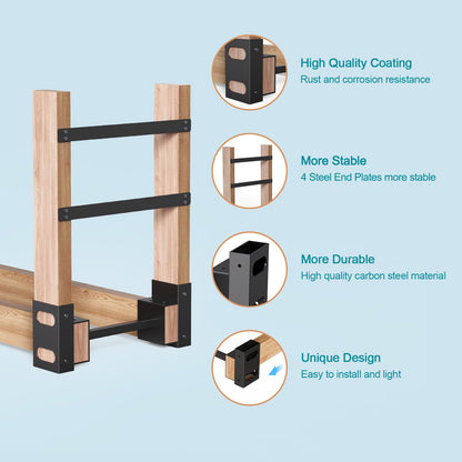 Eibikdi Firewood Rack Outdoor, Adjustable Length Wood Storage Brackets Kit, Log Stacking Stand Holder for Outdoor Indoor Fireplace, Wood Burning Fire Pits, Black, Set of 2
