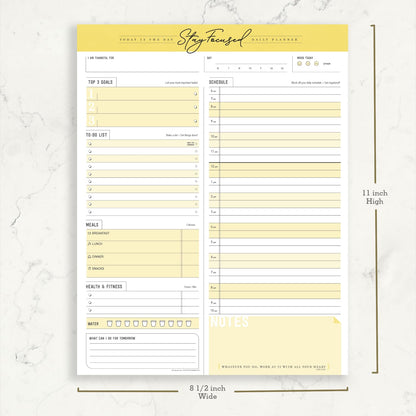 Daily Notepad Planner To Do Schedule - Stay Focused 50 Tear off Premium Made USA (Yellow Mango)
