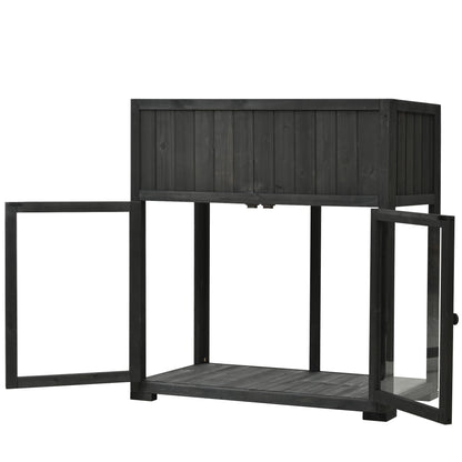 Merax 35.4''x17.7''x37.4'' Raised Garden Bed, Compact 2 Doors Garden Greenhouse with Wheels, Mini Wood Cold Frame Planter Box Stand for Backyard, Patio, Balcony w/Bed Liner,Black
