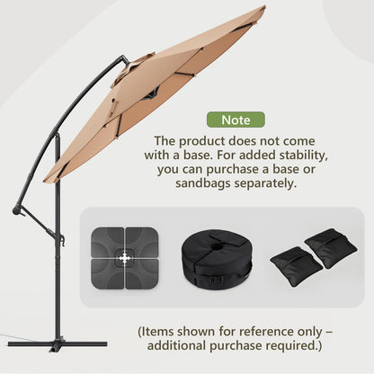 MAKE CHANGES 10FT Patio Umbrella, Cantilever Outdoor Umbrella with 360° Rotation & Tilt Adjustment, Offset Patio Umbrella with UV-Resistant Waterproof Canopy for Backyard, Pool, Garden, Khaki