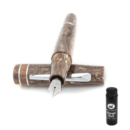 Monteverde USA Avenue of the Baobabs Fountain Pen – Beige Swirl Stub Nib with Free 15ml Ink Bottle – Calligraphy & Everyday Luxury Gift for Collectors & Writers