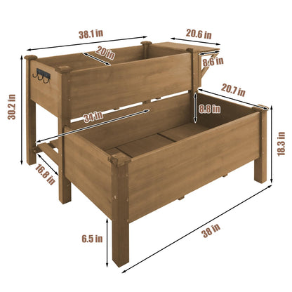 ketive 2-Tier Raised Garden Bed with Legs Outdoor Elevated Garden Box,Storage Shelf,Protective Liner for Backyard,Patio,Balcony,55x42x30in (Brown)