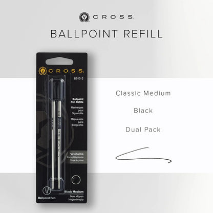 Cross Refills for Ballpoint Pens, Medium, Black Ink, 2/Pack (85132) (New Version)