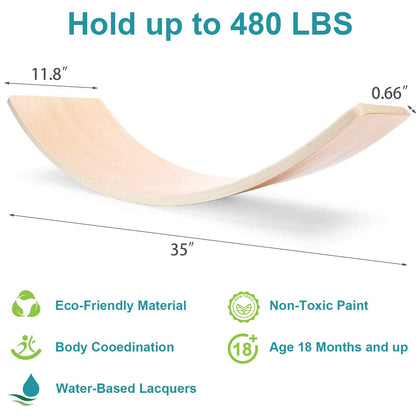 Gentle Monster Wooden Wobble Balance Board, 35 Inch Rocker Board Natural Wood, Kids Toddler Open Ended Learning Toy, Yoga Curvy Board for Classroom & Office Adult
