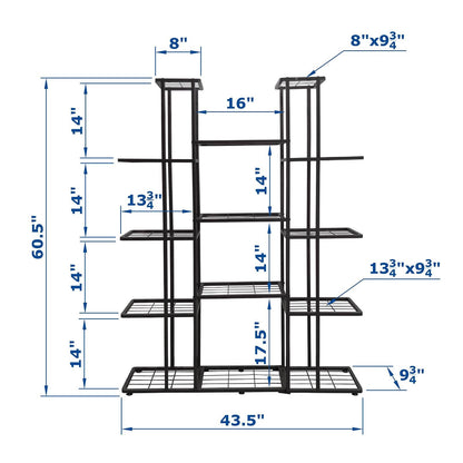 MTB Garden 5 Tier 14 Potted Metal Large Plant Stand for Indoor Outdoor Flower Pot Display Planter Shelf, Charcoal Grey
