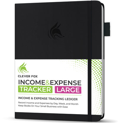 Clever Fox Income & Expense Tracker Large – Accounting & Bookkeeping Ledger Book for Small Business – 2-Year Record Notebook, A4 (Black)