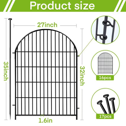 ADAVIN Garden Fence Animal Barrier with Gate 32 in(H)×35 Ft(L) 16 Panels,Rustproof Metal Wire Tall Fencing Border for Dogs Rabbits,Outdoor no dig pet Fences,Black Flower Edging for Yard,Arched