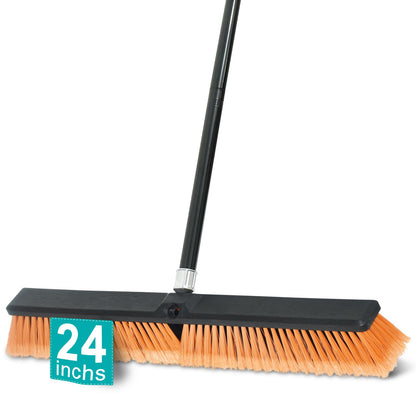 PBHEPJ 24 Inchs Push Broom Outdoor Heavy Duty, Shop Broom with 60" Long Handle for Cleaning Outdoor or Indoor Tile, Garage, Shop, Deck, Concrete, Wood, Stone, Patio Floor