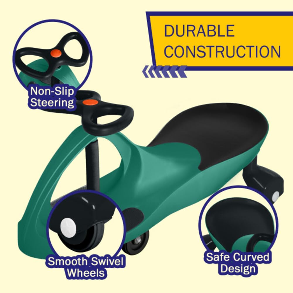 Wiggle Car Ride On Toy - No Batteries, Gears or Pedals - Twist, Swivel, Go - Outdoor Ride Ons for Kids 3 Years and Up by Lil' Rider (Green)