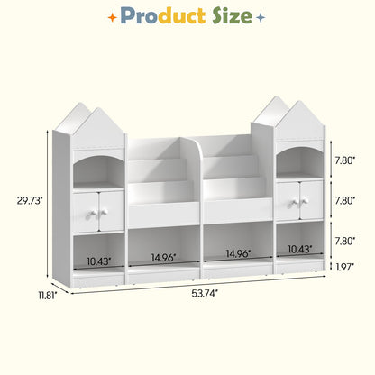 Halitaa Castle Shape Children's Bookshelf, Kids Bookcase Display Case Kids Toy Storage Organizer Multifunctional Storage Cabinet Bookshelf Suitable for Playroom, Children's Room, Living Room, White