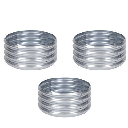 PINPON 3 Pack 2x2x1ft Round Galvanized Raised Garden Bed Outdoor, Silver Metal Planter Box for Vegetables, Herbs, Flowers