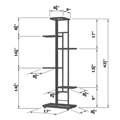 MTB Garden 6 Tier Metal Plant Stand for Indoor Outdoor Flower Pot Display Planter Shelf, Charcoal Grey