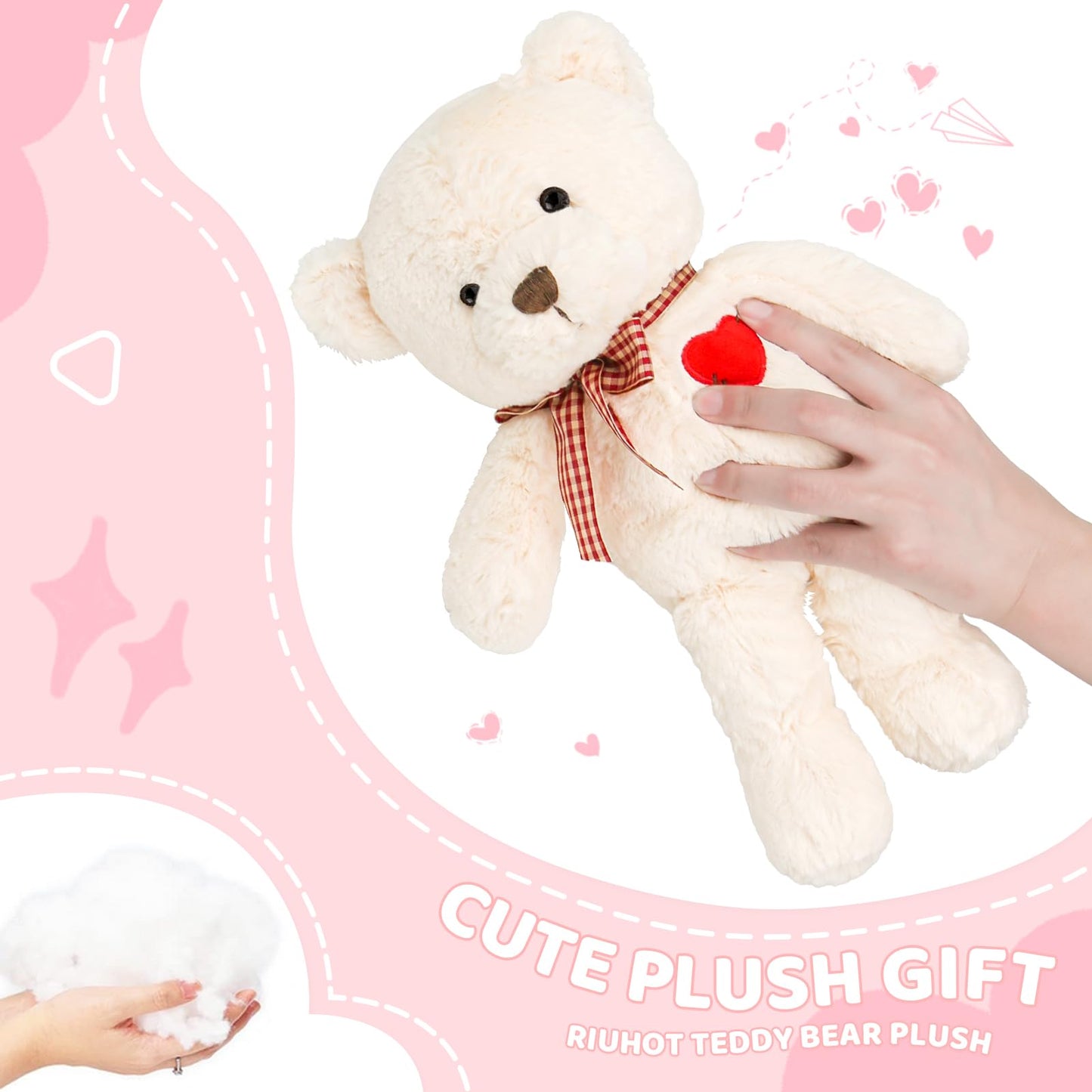 Riuhot Small Teddy Bear with Heart Cute Brown Teddy Bear Stuffed Animal Soft Stuffed Bear Plush Bear Plushie Toys Gifts for Girlfriend Boyfriend Kid