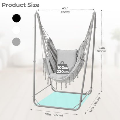SELFLA U-Shaped Hammock Chair with Stand, Heavy-Duty Steel Hanging Chair with Stand for Indoor & Outdoor Use, Solid Support & Stable Base, 220 lbs Capacity, Easy Assembly - Grey