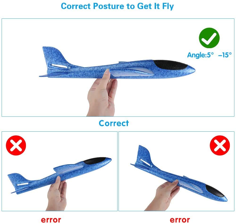 WenToyce 2 Pack Throwing Foam Airplanes, 17.5 Inches 2 Flight Mode Glider Inertia Planes Model, Manual Launch Epp Flying Aircraft Planes for Kids Outdoor Sport