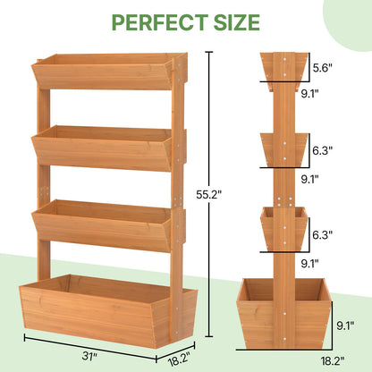 Suteck Raised Garden Bed, Vertical Wooden Raised Garden Bed, 4 Tier Garden Planters Freestanding Plant Stand Flower Rack Wooden Planter Box For Plants Flowers Herbs Vegetables Indoor Outdoor Gardening