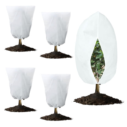 NICOLEKAY 5-Pack Plant Covers Freeze Protection, Drawstring Tree Cover, Winter Freeze Plant Protection, Tree Jacket Frost Blanket for Outdoor Plants, 23.6" x 31.5"