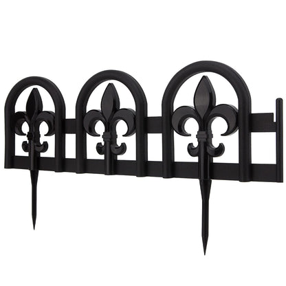 Evelyne Black Garden Border Plastic Edging – PP Plastic, Metal-Free Wrought Iron Look Design, 15pcs Black Yard Landscaping Fence Liner Lawn Edge Barrier, 20ft Kit of Decorative Lawn Landscape Panels