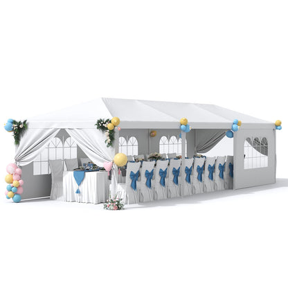 Greesum 10x30 Outdoor Canopy with with 6 Side Removable Walls, Patio Camping Heavy Duty Gazebo Shelter for Party Wedding BBQ Events, Waterproof Tent, White